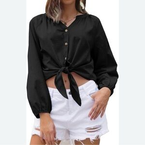 Zeagoo Women Blouse V Neck Tie Knot Front Long Sleeve size medium